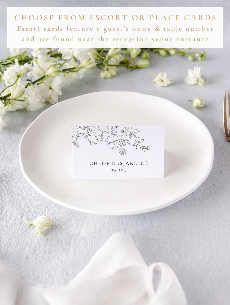 Name Cards Wedding Elegant Wedding Place Card, Floral Wedding Place Cards Printed Escort Cards
