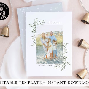 Digital Download Christmas Card Printable, Instant Download Christmas Card Template, Modern Christmas Cards with Photo, Corjl #4C0A7K