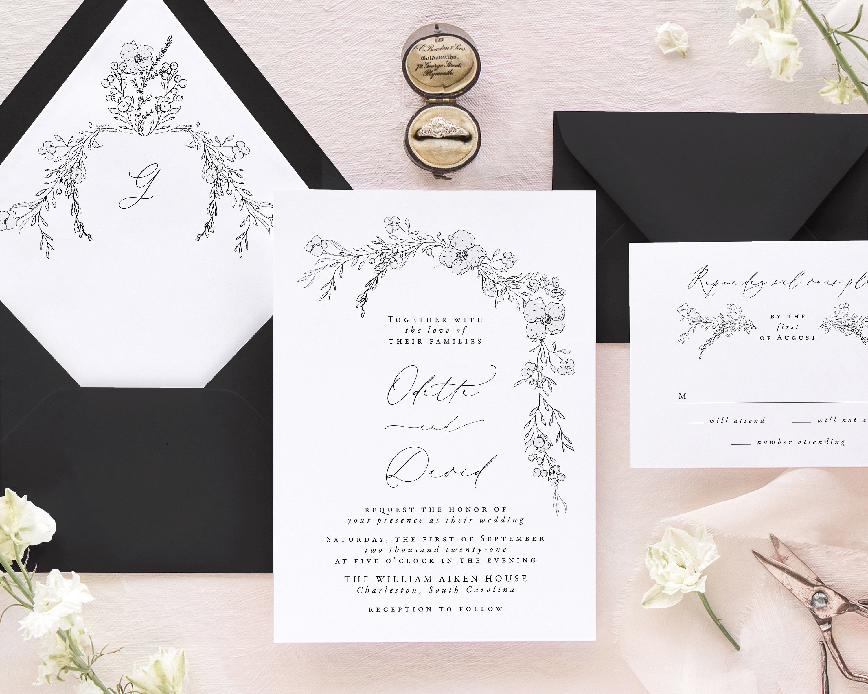 Simple Vintage Wedding Invitation Complete Package Set