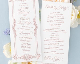 Pink Floral Wedding Program Template, English Regency Wedding Programs Digital Download, Instant Download Wedding Template, MPD1012