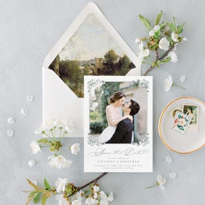 Dusty Blue Wedding Invitation Envelopes, Elegant Wedding Envelope, Envelope Liners, Set of 10, "Seine at Limay" image 8