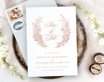 ANNELISE | Dusty Pink Wedding Save the Date, Floral Save the Date Cards, Romantic Wedding Save the Dates