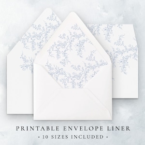 Printable Envelope Liner Template Instant Download, Blue Floral Envelope Liners Digital Download Wedding Invitation, Simple Wedding Template