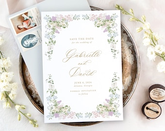 GABRIELLE | Floral Save the Date, Elegant Wedding Save the Dates, Printed Save the Date Cards, Romantic Wedding Save the Date Invitation