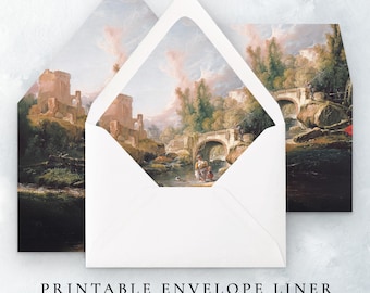 French Landscape Painting Envelope Liner Template Printable, Instant Download Envelope Liners for Destination Wedding Invitation Digital