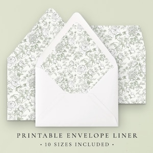 Ivory and Sage Green Envelope Liner Template, Printable Envelope Liners, Rococo Wedding Template, Invitation Envelopes Digital Download