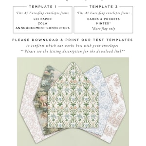May include: An image showcasing envelope liners with various floral and patterned designs. The text reads "ONLY NEED THE LINERS?" and provides information about envelope compatibility with different vendors. The liners are in shades of green, blue, and pink.