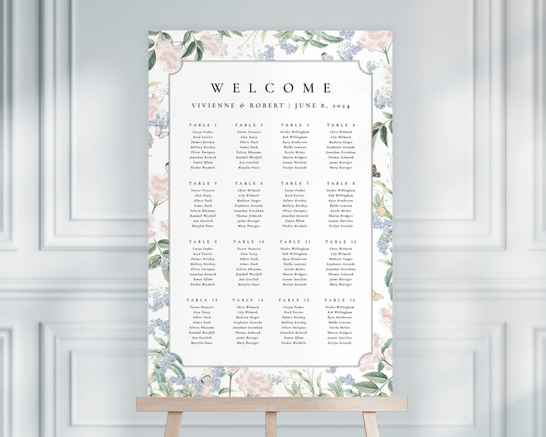 VIVIENNE Butterfly Wedding Seating Chart, Floral Wedding Table Plan, Printable Wedding Signs, Wedding Seating Plan, Seating Chart Wedding image 1