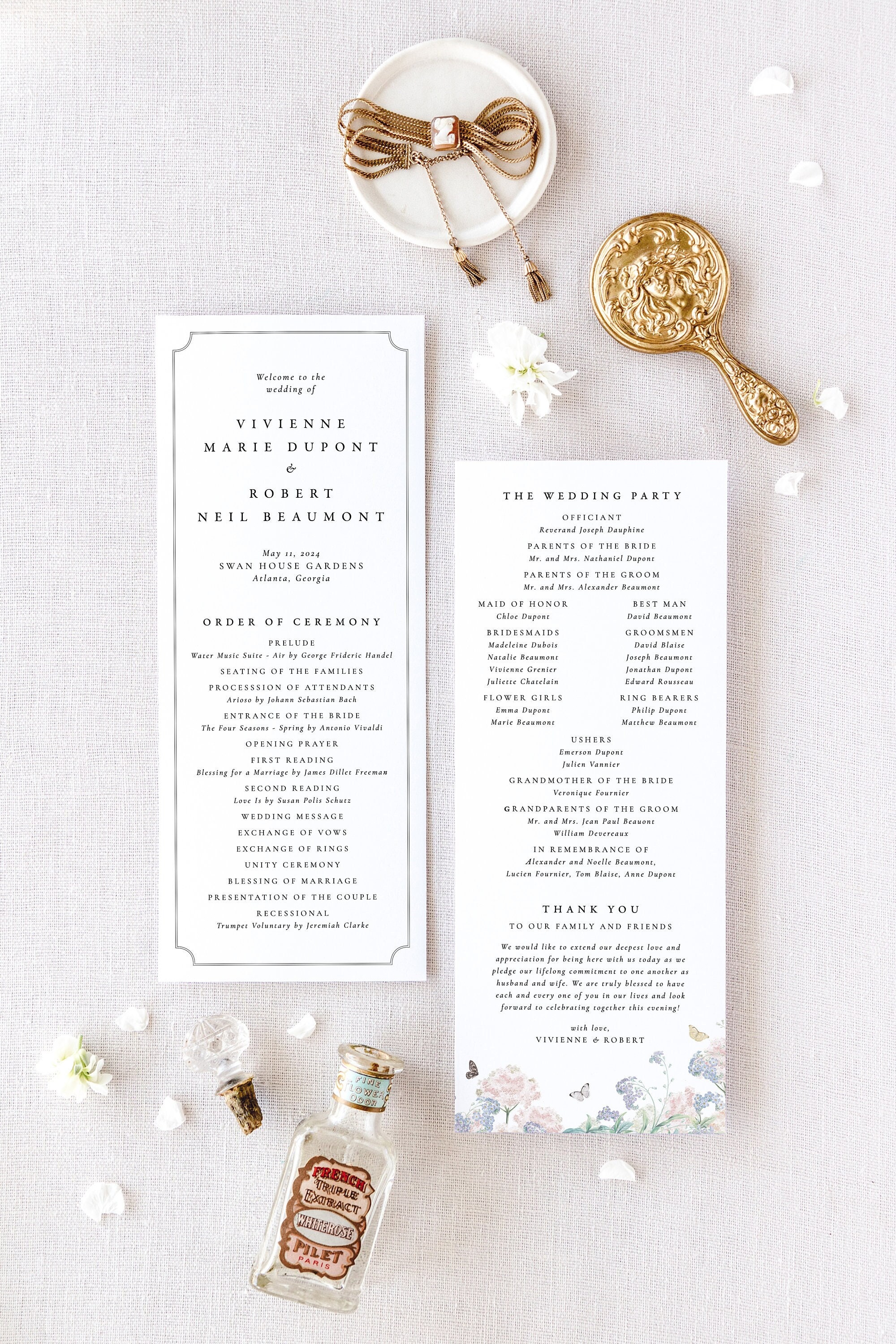 Butterfly Wedding Programs, Elegant Wedding Program, Order of Service, Catholic Wedding Program, Wedding Ceremony Programs | VIVIENNE