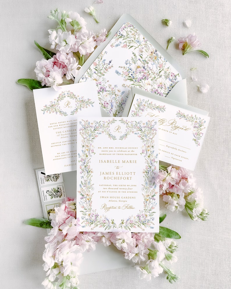 ISABELLE Wildflower Wedding Invitation, Pink and Blue Floral Wedding Invitations, Floral Invitation Wedding, Romantic Wedding Invites image 5