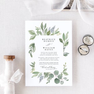 BEATRICE Eucalyptus Wedding Invitation, Watercolor Wedding Invitation, Greenery Wedding Invitation Printed, Green Wedding Invites image 5