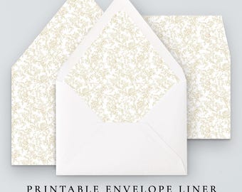 Golden Floral Envelope Liner Template Instant Download, Printable Envelope Liners for Elegant Wedding Invitation, Classic Wedding Template