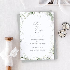 BELLAMY Greenery Wedding Save the Date, Modern Save the Dates, Fall Wedding Stationery, Spring Save the Date Cards, Digital Download image 4