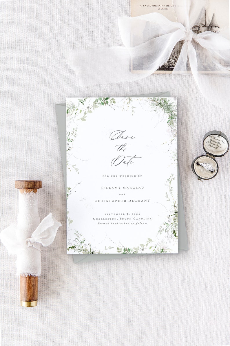 BELLAMY Greenery Wedding Save the Date, Modern Save the Dates, Fall Wedding Stationery, Spring Save the Date Cards, Digital Download image 4