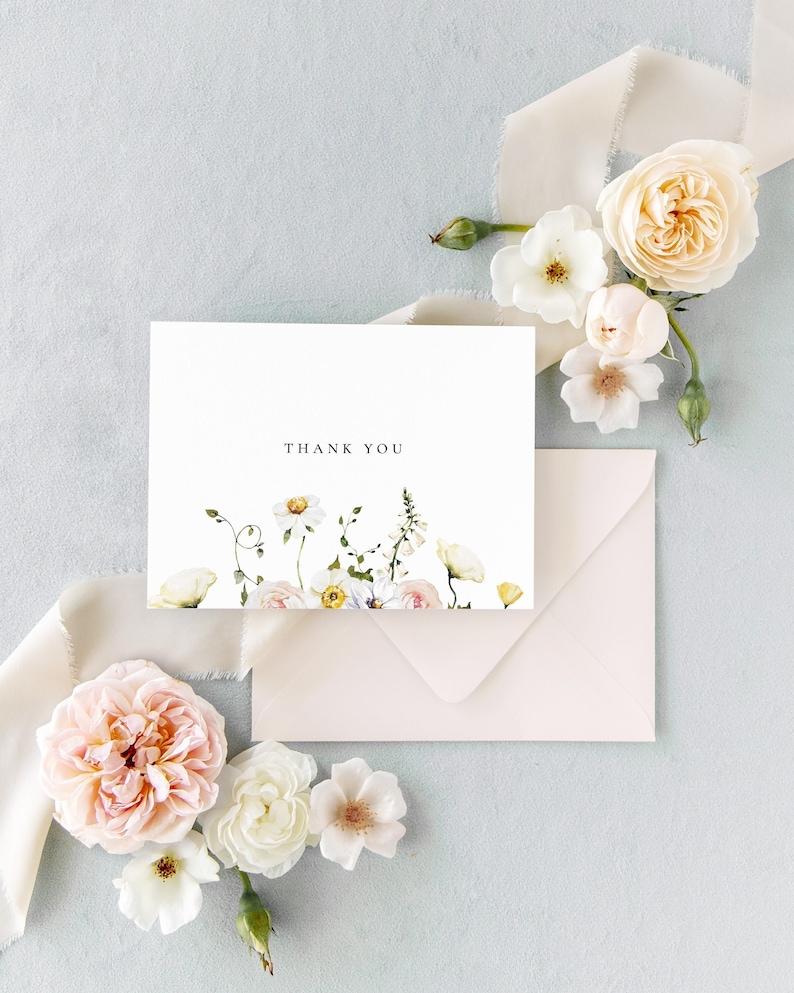Modern Floral Thank You Cards, Bridal Shower Thank You Card, Baby Shower Thank You Cards, Note Cards with Envelopes, Wedding Thank You image 5