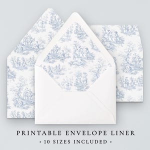 Blue Toile Envelope Liner Template Digital Download, Printable Envelope Liners for Wedding Invitations, Digital Download Wedding Template
