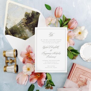 Dusty Blue Wedding Invitation Envelopes, Elegant Wedding Envelope, Envelope Liners, Set of 10, "Seine at Limay" image 18