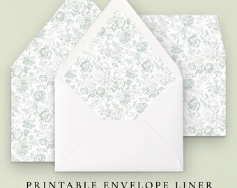 Sage Green Envelope Liner Instant Download, Printable Envelope Liners Digital Download, Floral Wedding Template for Invitation Envelopes
