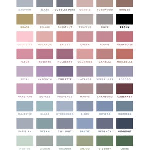 a grid of various ink colors, each corresponding to a different envelope color. The colors include shades of blue, pink, green, brown, and purple. The image does not contain any text, and the descriptions provided are concise and avoid redundancy.