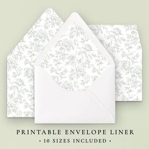 Sage Green Floral Envelope Liner Template, Printable Envelope Liners for Wedding Invitations, Toile Rococo Wedding Template Instant Download