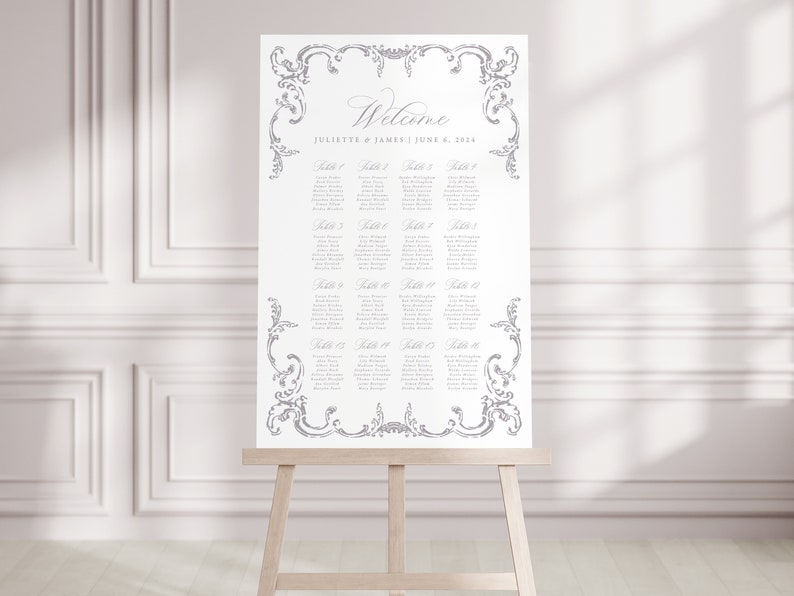 JULIETTE Elegant Wedding Seating Chart, Purple Wedding Sign, Wedding Table Plan, Printable Wedding Signs, Wedding Seating Plan image 4