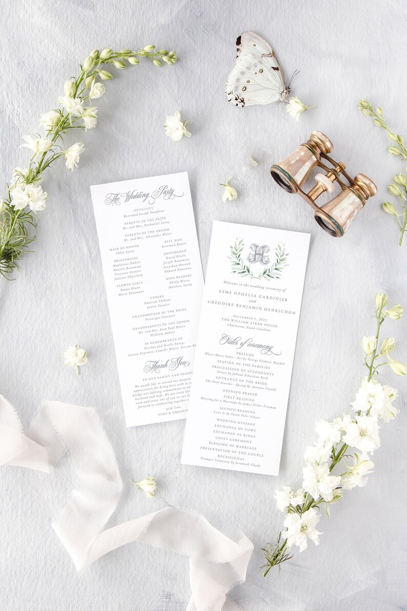 Printed Wedding Program With Monogram, Classic Wedding Programs Printed ...