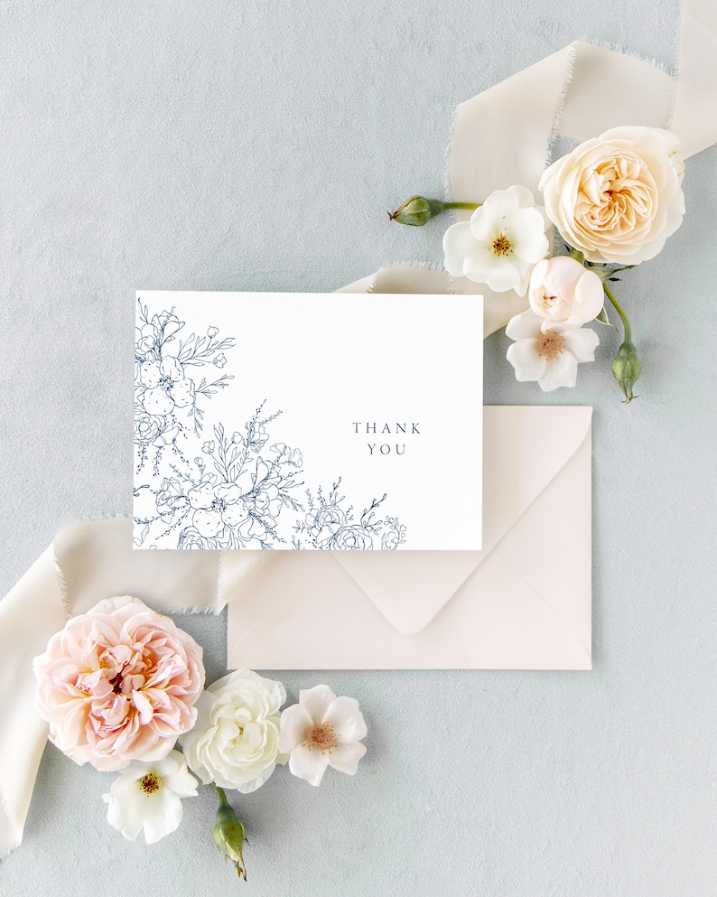 Floral Wedding Shower Thank You Cards, Thank You Cards Wedding, Navy Wedding Thank You Cards, Set of 10 image 7