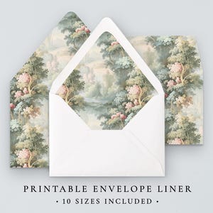 Blue & Green Toile Envelope Liner Template Instant Download, Rococo Wedding Template Digital Download, Printable Invitation Envelope Liners