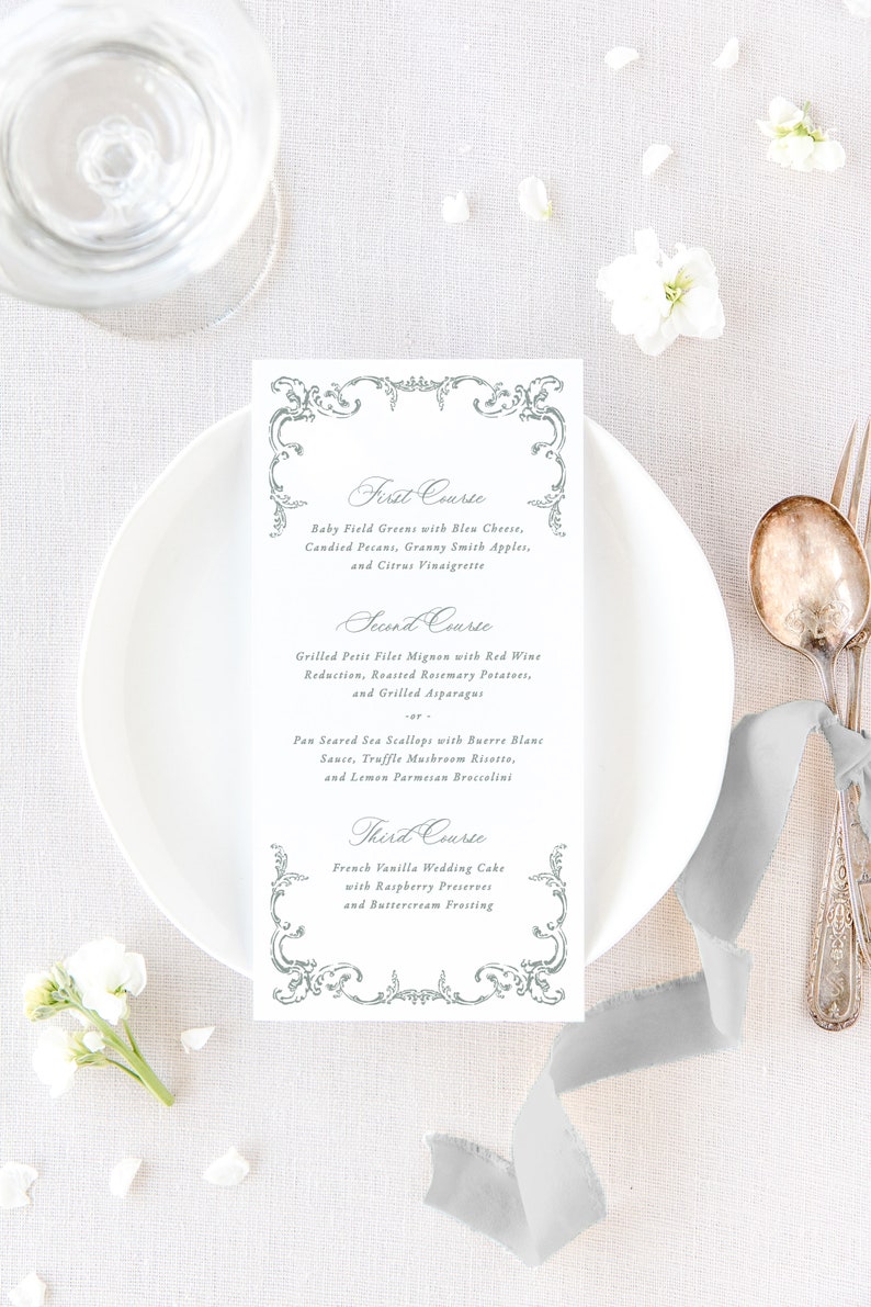 JULIETTE Elegant Wedding Menu Printed, Classic Wedding Decor, Purple Wedding Menu Card, Wedding Table Decor, Formal Dinner Menu image 4