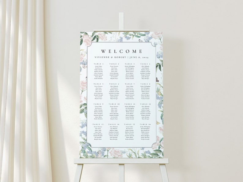 VIVIENNE Butterfly Wedding Seating Chart, Floral Wedding Table Plan, Printable Wedding Signs, Wedding Seating Plan, Seating Chart Wedding image 5