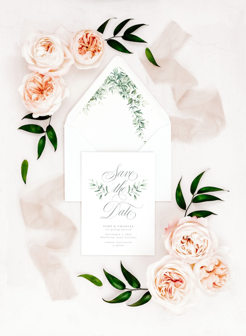 Simple Save the Dates Printed Greenery Wedding Save the Date Cards Olive Branch Save the Date Postcard Elegant Save the Date Printable