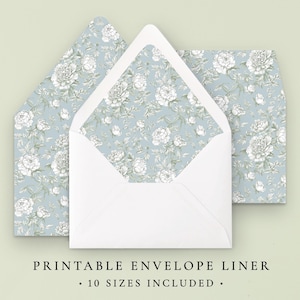 Dusty Blue Floral Envelope Liner Template Instant Download, Printable Envelope Liners Digital Download, Classic Wedding Template Blue