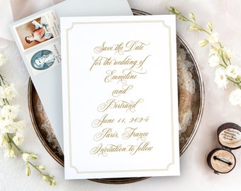 EMMELINE | Classic Calligraphy Save the Date Cards for Wedding, Elegant Wedding Save the Dates, Printed Save the Date Wedding Stationery