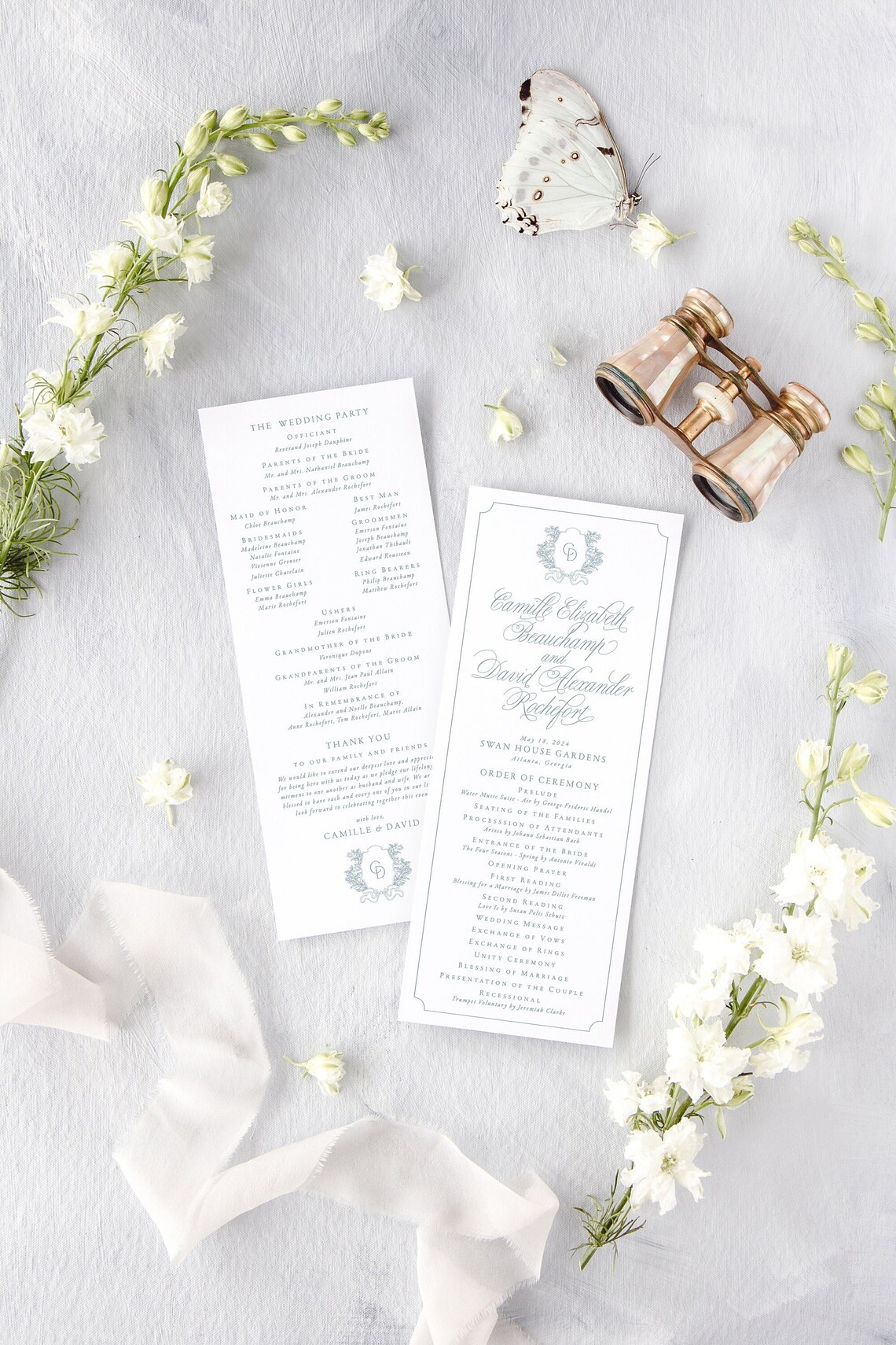 Dusty Blue Wedding Program, Classic Wedding Programs Printed, Wedding