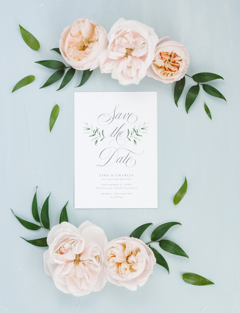 Simple Save the Dates Printed Greenery Wedding Save the Date Cards Olive Branch Save the Date Postcard Elegant Save the Date Printable