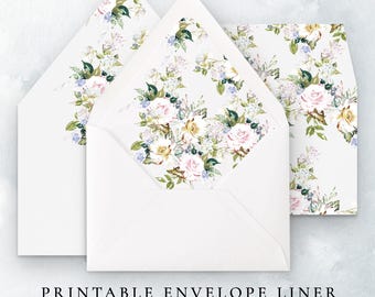 Floral Envelope Liner Template Instant Download, Printable Envelope Liners Digital Download, Elegant Wedding Template for Wedding Invitation