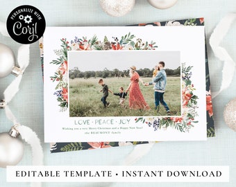 Printable Christmas Cards with Photo, Christmas Card Digital Download, Instant Download Christmas Card Template, Corjl #52DK6C