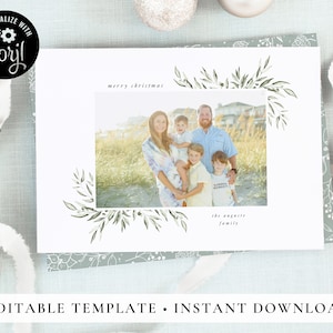 Digital Download Christmas Card Printable, Instant Download Christmas Card Template, Modern Christmas Cards with Photo, Corjl #35MO0E