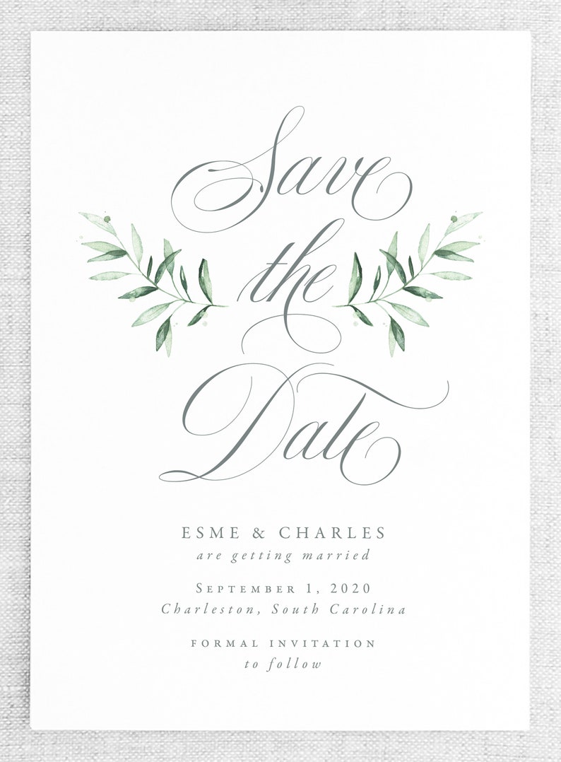 Simple Save the Dates Printed Greenery Wedding Save the Date Cards Olive Branch Save the Date Postcard Elegant Save the Date Printable