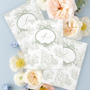 Sage Green Toile Wedding Table Numbers Printable Wedding Templates, Rococo Wedding Decor Digital Download Wedding Table Number MPD1004