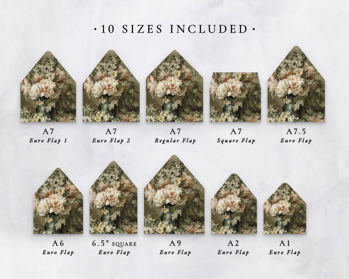 Printable Envelope Liner Template Instant Download, Floral Envelope