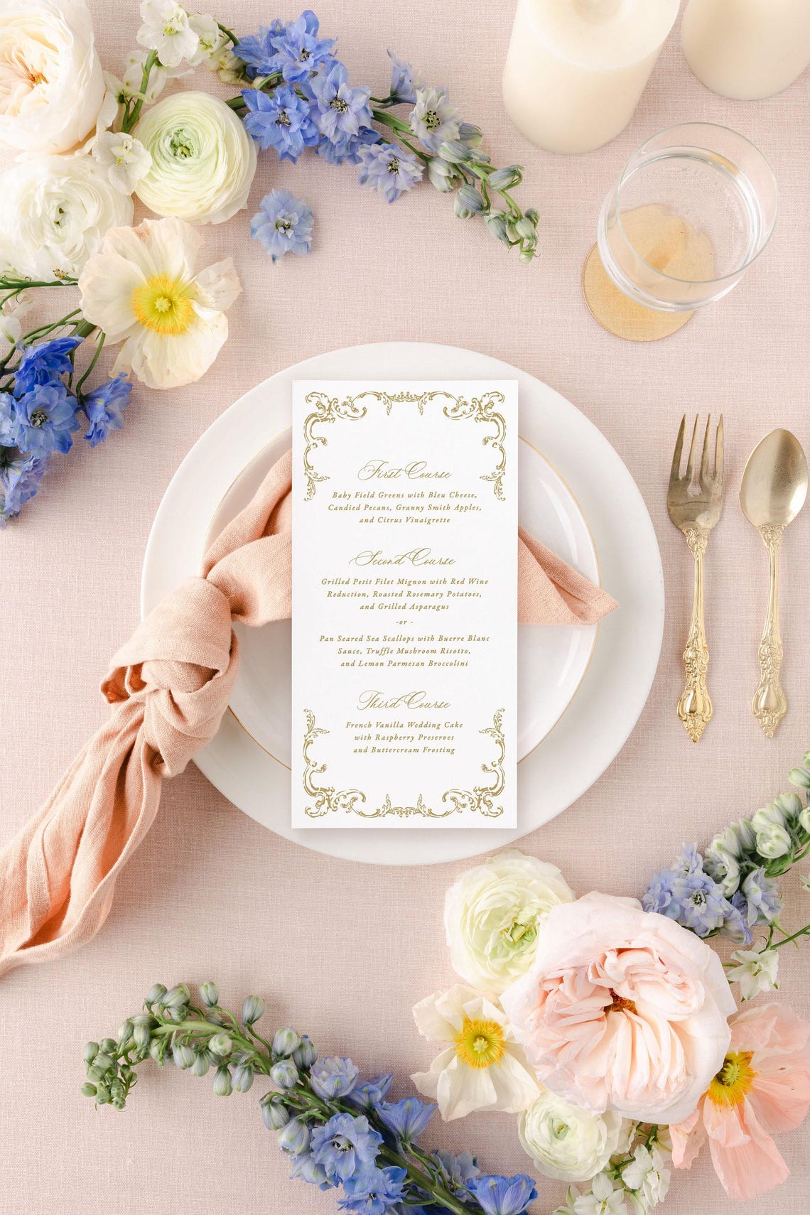 Elegant Wedding Menu Printed, Classic Wedding Decor, Purple Wedding ...