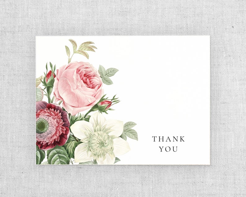 Burgundy Floral Wedding Thank You Cards Bridal Shower Thank You Cards Note Cards with Envelopes Thank You Cards Wedding