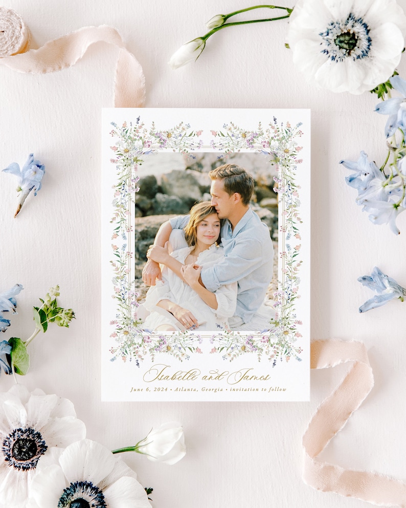 ISABELLE Floral Frame Save the Date, Save the Dates with Frame, Wildflower Save the Date Cards, Elegant Wedding Invitations Save the Date image 7