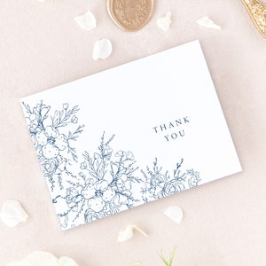 Floral Wedding Shower Thank You Cards, Thank You Cards Wedding, Navy Wedding Thank You Cards, Set of 10 image 4