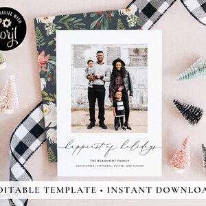Happiest of Holidays Printable Christmas Cards, Instant Download Christmas Card Template, Christmas Card Digital Download, Corjl #1N5AJ