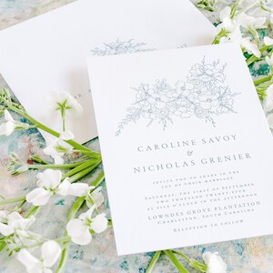 CAROLINE Floral Wedding Invitation Set, Navy Wedding Invitations, Elegant Wedding Invitation Suite, Simple Wedding Invites image 3