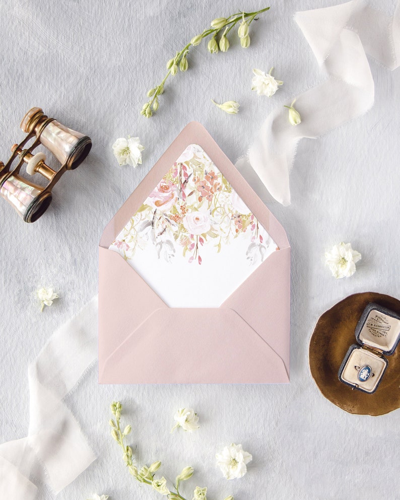 Floral Lined Envelopes Rustic Wedding Invitation Envelopes Etsy