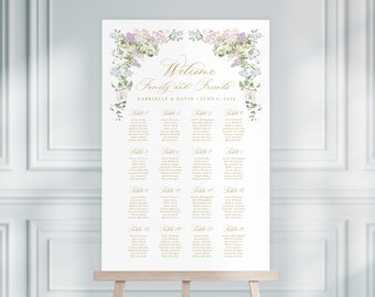 GABRIELLE | Elegant Wedding Seating Chart, Pink Floral Wedding Sign, Wedding Table Plan, Printable Wedding Signs, Wedding Seating Plan
