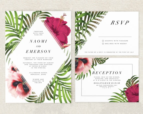 Tropical Printable Wedding Invitation Suite Hawaiian Wedding Etsy